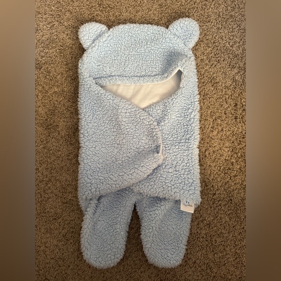 Blue Mello One Pieces Cozy Teddy Bear baby infant Swaddle blue fuzzy sleepwear - Picture 1 of 4